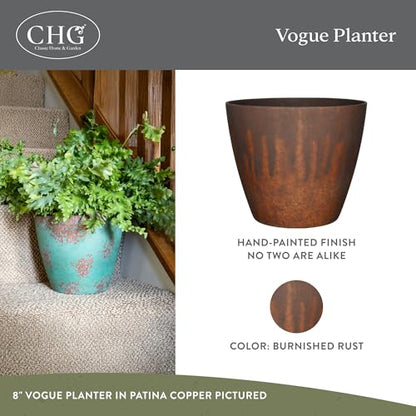 Vogue Planter Pots w/Pottery Quality Finish, 8” Burnished Rust - color: Burnished Rust