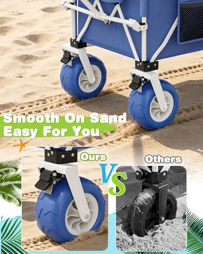 59"L Beach Wagon with 9×4" Big Sand Wheels, Expandable Tailgate - size: 360L