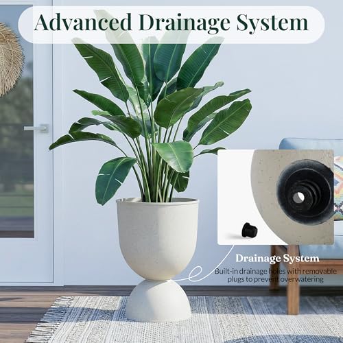 KOL 15 Inch Tall Planters, Beige Plastic Urn Planters, 2 Pack - color: Beige, size: Bundle: 15"+15"