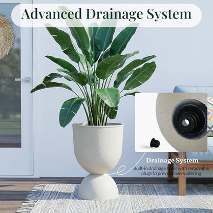 KOL 15 Inch Tall Planters, Beige Plastic Urn Planters, 2 Pack - color: Beige, size: Bundle: 15"+15"