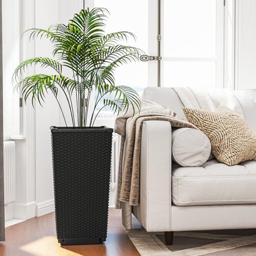 GIANTEX Outdoor Wicker Flower Pot Set of 2, 23 Inch Tall, Black - color: Black, size: 13''x13''x23''