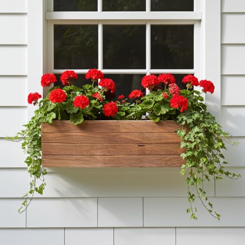 Handmade Rustic Cedar Herb Window Planter Box – Wooden Window & Railing Planter for Indoor or Outdoor Use, Made in USA (24") - size: 24 inch