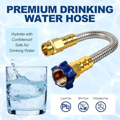 1 FT RV Drinking Water Hose, 3/8 in ID Lead-Free Short Connector Hose - size: 1FT