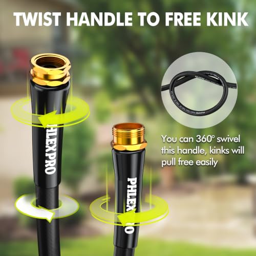 200 FT Heavy Duty Garden Hose, 5/8 in Rubber Water Hose, Black - size: 200FT-Black