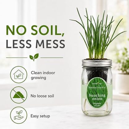 Hydroponic Vegetable Growing Kit, Self-Watering Mason Jar Vegetable Garden Starter Kit Indoor, Grow Bunching Onion from Organic Seeds (bunching Onion) - color: bunching onion