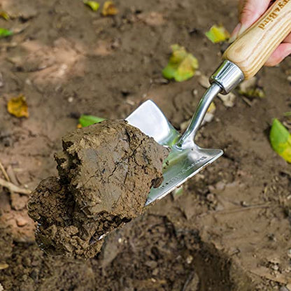 Berry&Bird Stainless Steel Trowel, Garden Small Flower Hand Shovel, Potting Soils Scoop with Wood Handle, Gardening Bonsai Tools for Transplanting Digging Weeding Planting - color: Hand Shovel, size: Small
