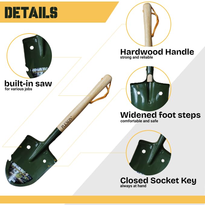 Plexon 25" Multifunctional Camping Shovel with Saw, Bottle Opener, Side Blade & Hexagonal Wrench - style: Multifunctional