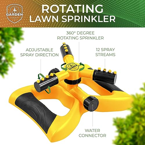 Joeys Garden Rotating Lawn Sprinkler for Yard & Kids, 360° Coverage, Yellow - color: YELLOW
