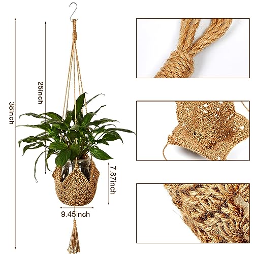 Macrame Plant Hangers Jute Crochet Plant Hanger Indoor with 2 Hooks Hanging Planter Basket Flower Pots Holder for Boho Home Décor 2Pcs