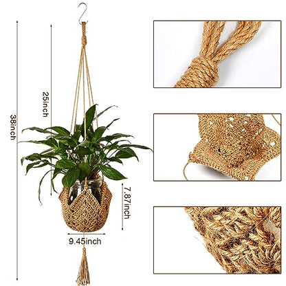 Macrame Plant Hangers Jute Crochet Plant Hanger Indoor with 2 Hooks Hanging Planter Basket Flower Pots Holder for Boho Home Décor 2Pcs