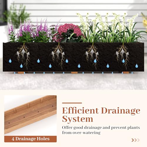HAPPYGRILL Wooden Raised Garden Bed with 4 Drainage Holes, Black Liner - size: 44" x 11" x 10"