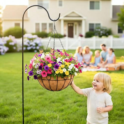 4 Pack 14 Inch Outdoor Plant Hanging Basket Round Metal Hanging Planter with Coco Coir Liner for Indoor Plants Baskets Railing Flower Pots Home Decor