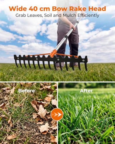 63'' Bow Rake for Soil Leveling, 17 Tines Heavy-Duty Garden Rakes - size: 63IN