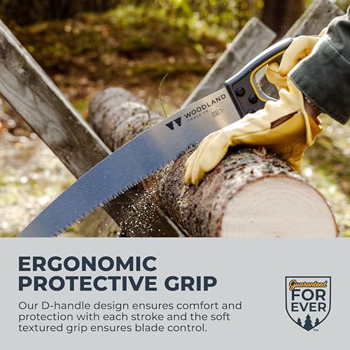 Woodland Tools Super Duty D-Handle Pruning Saw – Curved Tree Saw with Hardened Steel Blade, Aggressive Teeth, Non Slip Grip – Manual Tool for Limb Cutting, Branch Removal, and Yard Work - style: Super Duty D-Handle Saw