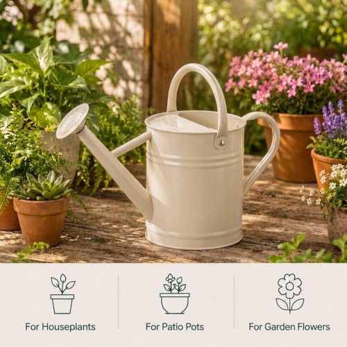 1 Gallon Metal Watering Can for Indoor Outdoor Plants, Warm White - color: Warm White