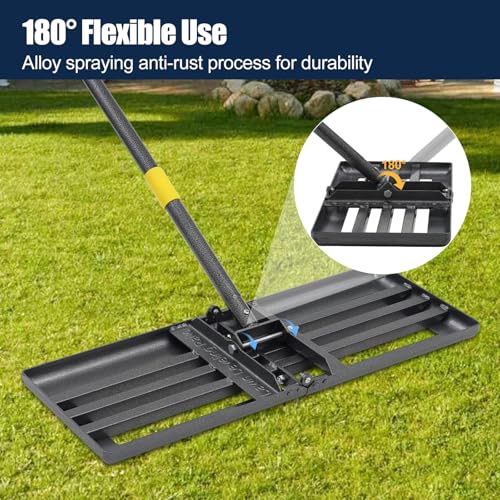 Professional Lawn Leveling Rake 30x10 Heavy Duty - Oversized Leveling Tool with 80" Stainless Steel Handle, Foldable Landscape Grading Rake for Soil Sand Topdressing & Seeding - size: 30x10"(Foldable), 80"