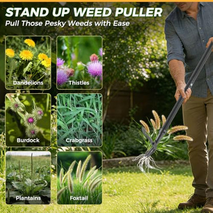 Stand Up Weed Puller Tool, 46'' All-Steel Handle, Heavy Duty Weeder