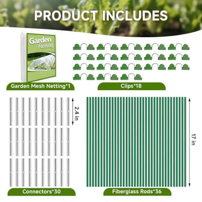 36pcs Garden Hoops for Raised Beds with Garden Netting, Clips