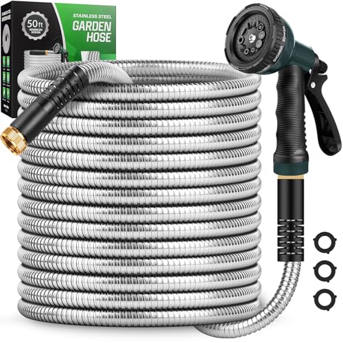 CXEZSIK Garden Hose metal 50ft Lightweight, Non-Expanding, Leak-Proof - color: Light Silver, size: 50FT