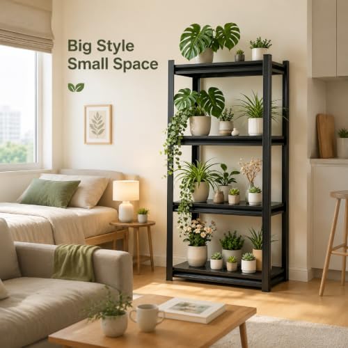 Plant Stand, Adjustable 4 Tier Metal Flower Stand with Double Layer Posts - color: 14''W*12''D*44''H