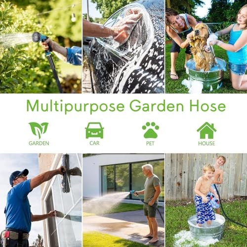 Flexible Garden Hose 100 ft with 10 Function Nozzle, 2026 Kink Free Lightweight Water Hose 100ft, Solid Metal Fittings, High Density Outer Fabric, Enhanced Inner Core for Outdoor Watering, Car Washing