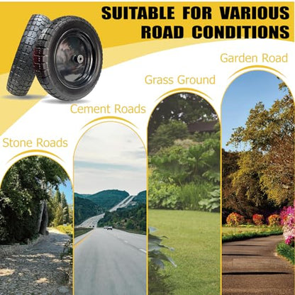 15" Flat-Free Wheelbarrow Tire and Wheel - 4.80/4.00-8 Solid PU Tire, Puncture Proof Replacement Tires, Fits 5/8" Bushing & Axle Bore for Utility/Garden Carts (2-Pack, Black) - size: 15"/4.00-8