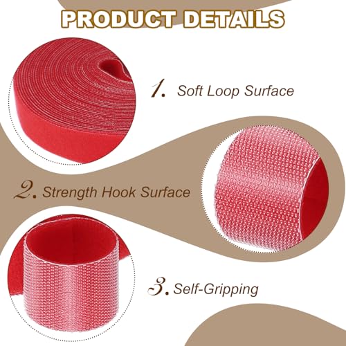 PATIKIL 0.8" x33FT Hook and Loop Tape Double-Sided Nylon Strips Red - color: Red, size: 0.8"x33FT