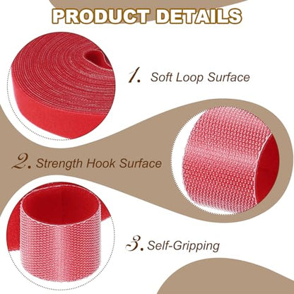 PATIKIL 0.8" x33FT Hook and Loop Tape Double-Sided Nylon Strips Red - color: Red, size: 0.8"x33FT