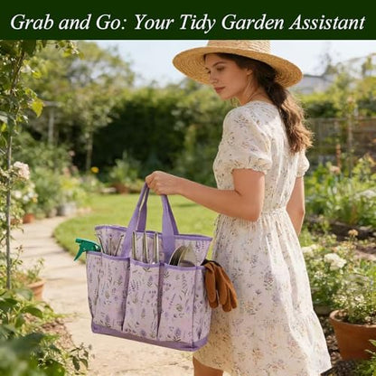 VerdantVibes Gardening Tool Set - 10 Piece Stainless Steel Garden Tools with Wood Handle, Pruners & Purple Lavender Print Tote Bag - Heavy Duty Gardening Gifts for Women Mom & Purple Lovers - color: Purple