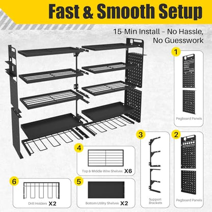 Large 5-Tier Power Tool Organizer Wall Mount, 320lb Capacity, 34'' Wide