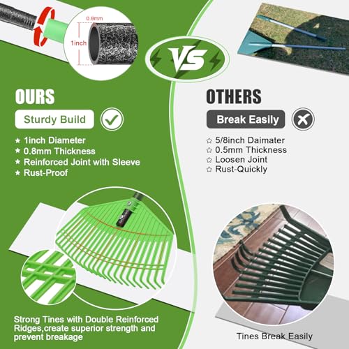 Plastic Leaf Rake - Upgraded Anti-Break Nylon Head,65" Adjustable Outdoor Yard Rakes for Leaves,Grass,Pine Needle,Mulch,Gentle On Lawn Garden - Lightweight for Women,Seniors & Kids,Childs - size: 65''