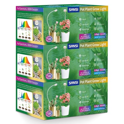 SANSI Grow Lights for Indoor Plants, Pot Clip on Full Spectrum, 5W 6-Pack - size: 6-Pack
