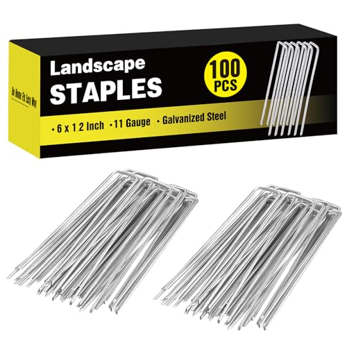 HongWay 100 Pack Landscape Staples, 6 Inch Garden Stakes Galvanized Steel - size: 6 Inch, 100pcs
