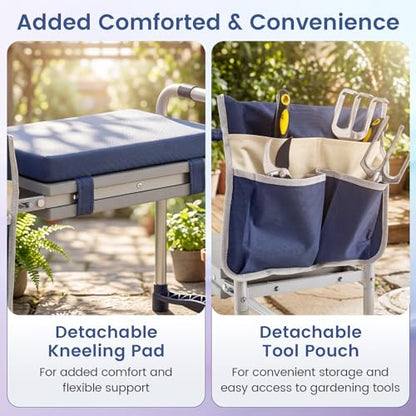 GIANTEX Garden Kneeler & Seat, Heavy-Duty Garden Bench, Navy with 1 Bag - color: Navy Blue, size: 21" x 12" x 17"