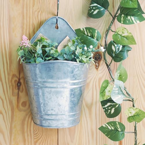 Hosley Set of 2 Galvanized Wall Planters, 10 Inch Hanging Metal Buckets for Indoor Outdoor Garden, Farmhouse Wall Decor, Rustic Patio & Balcony Planter Pots - size: 10"H * 2 count