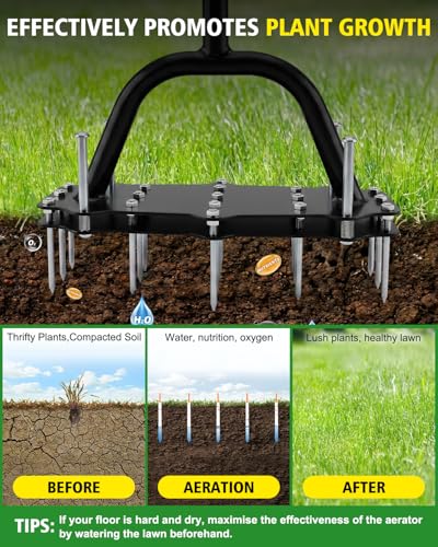 Lawn Aerator Spike Tool - 17 Iron Spikes with T-Handle for Yard and Garden