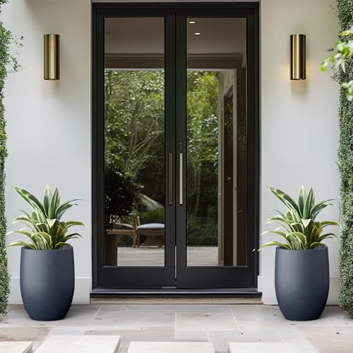 Kante Accent Round Curved Charcoal Concrete Planter 12.6" Dia, Outdoor - color: Charcoal, size: 16.5 Inch Tall