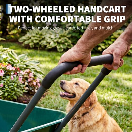 Garvee Wheelbarrow Garden Cart, Heavy Duty Home Utility, Dual-Wheel Home Garden Yard Utility Wheelbarrow Cart with Built-in Stand,(Green) - color: Green+black