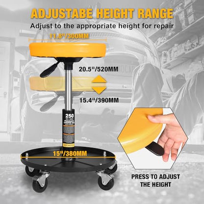 YELLOW JACKET Rolling Mechanic Stool with Wheels Pneumatic Garage Shop Seat Adjustable Height Roller Mechanics Creeper Chair with Tool Tray for Auto Repair - color: Yellow