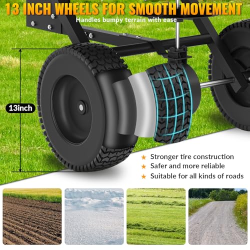Tow Behind Broadcast Spreader, 200 LB Capacity,Fertilizer Spreader Holds up to 550 lbs with 13" Pneumatic Tires and Adjustable Flow Control Lever,for Fertilizer, Grass Seed, Salt, Ice Melt, Lawn