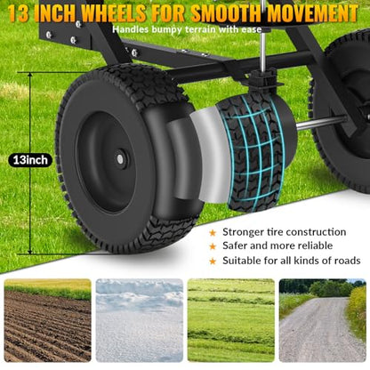 Tow Behind Broadcast Spreader, 200 LB Capacity,Fertilizer Spreader Holds up to 550 lbs with 13" Pneumatic Tires and Adjustable Flow Control Lever,for Fertilizer, Grass Seed, Salt, Ice Melt, Lawn
