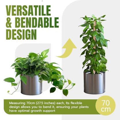 Mcbazel 2 Pack 27.5 Inch Bendable Moss Pole for Plants Monstera - Coco Coir Plant Support Stakes for Climbing Indoor Pothos, Potted Climbers & Philodendron - Flexible Stick Kit with Full Garden Ties - size: 2x70CM/27.5inch