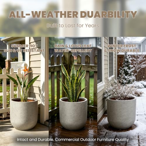 Kante Weathered Concrete Planter 11" Dia All-Weather Round Small Pot - color: Rustic Concrete, size: 11.0"Dia x 11.0"H