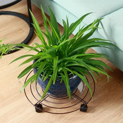 6 Packs Large Metal Plant Caddy with Wheels 12" Rolling Plant Stands Heavy-duty Wrought Iron Plant Roller Base Pot Movers Plant Saucer on Wheels Bronze - color: Bronze, size: 12 inches