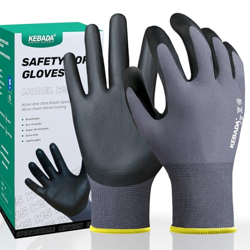 Kebada Work Gloves for Men and Women, Foam Nitrile Coated Safety Gloves with Grip, Ideal for Warehouse Package Handling, Gardening, Mechanic and Construction, Small - color: W5 Grey (12 Pairs), size: Small