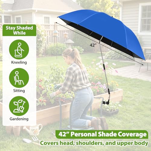 Garden Kneeler Umbrella, 42” Large Clip on Umbrella with Metal Clamp,UPF50+ Sun Protection,360°Swivel,Folding Garden Umbrellas for Garden Bench Kneeler Seat,Outdoor Gardening Shade - color: Blue
