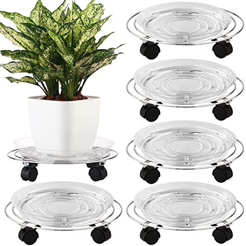 5 Packs Metal Plant Caddy with Wheels 11.8” Heavy-duty Rolling Stand Wheeled Dolly Indoor Outdoor Planter Mover Rollers, Flower Pot Coaster Trolley, Silver - color: Bright silver