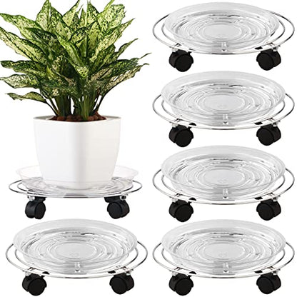 5 Packs Metal Plant Caddy with Wheels 11.8” Heavy-duty Rolling Stand Wheeled Dolly Indoor Outdoor Planter Mover Rollers, Flower Pot Coaster Trolley, Silver - color: Bright silver