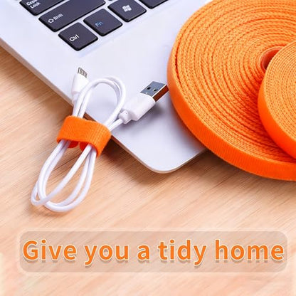 IFNOW 32FT Reusable Fastening Tape Cable Ties Double-Sided Hook-and-Loop Cable Management Tape Strength and Durability 0.4''/Width (1, Orange) - color: Orange