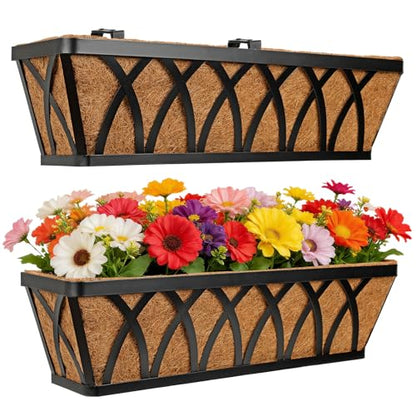 24 Inch Window Box Planter with Coco Liner for Hanging Outdoor Plants - size: 2 Pack, style: Crisscross